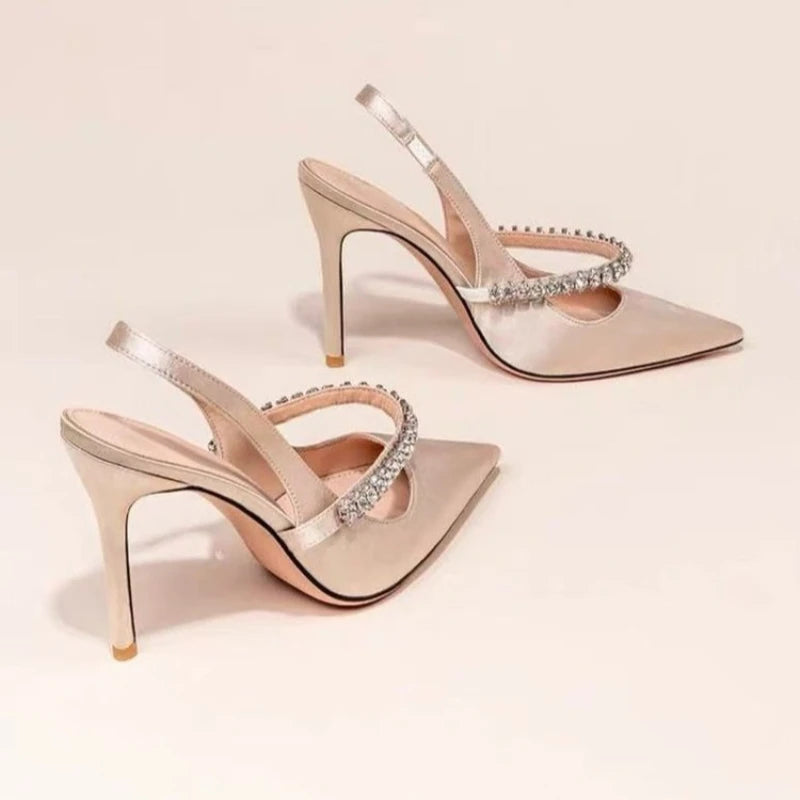Women’s 2026 high-heeled shoes: pointed-toe, stiletto heels, elegant sandals with rhinestone embellishments