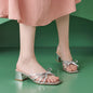 Summer Women's Slippers Fashion Patent Leather Thick Heel Sandals Temperament Square Head Open-toe Cool Slippers Chaussons Femme