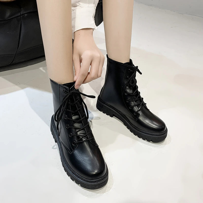New Solid Color Simple Cross-strap Fashionable Women's Shoes Plus Velvet Warm Casual and Comfortable Short Boots Chaussure Femme