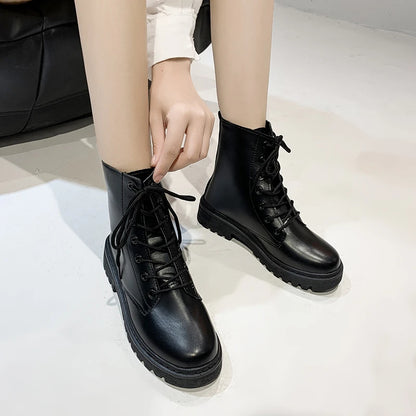 New Solid Color Simple Cross-strap Fashionable Women's Shoes Plus Velvet Warm Casual and Comfortable Short Boots Chaussure Femme