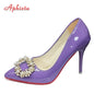 Aphixta Hot 10cm Stiletto Heels Pearl Buckle Gradient Pumps Women Shoes Patent Leather Super High Pointed Toe Super Big 48 49 50