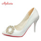 Aphixta Hot 10cm Stiletto Heels Pearl Buckle Gradient Pumps Women Shoes Patent Leather Super High Pointed Toe Super Big 48 49 50