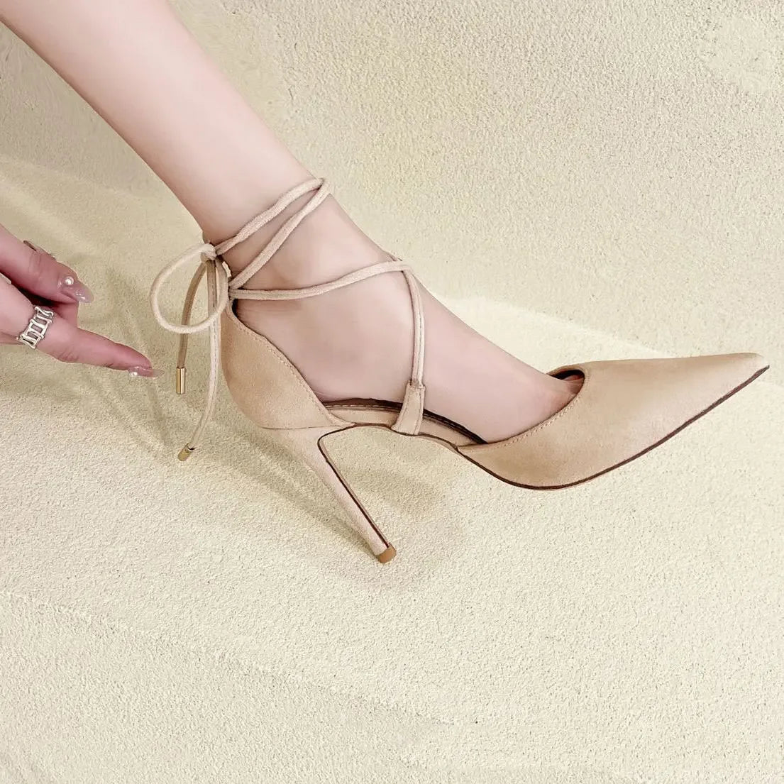 Black High Heels Shoe for Women 2026 Pointed Toe Stilettos Pumps Escarpins Femme Ankle Strap Ladies Black Apricot Footwears