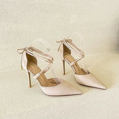 Black High Heels Shoe for Women 2026 Pointed Toe Stilettos Pumps Escarpins Femme Ankle Strap Ladies Black Apricot Footwears