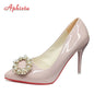 Aphixta Hot 10cm Stiletto Heels Pearl Buckle Gradient Pumps Women Shoes Patent Leather Super High Pointed Toe Super Big 48 49 50