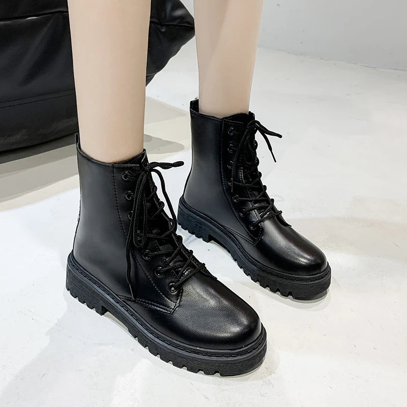 New Solid Color Simple Cross-strap Fashionable Women's Shoes Plus Velvet Warm Casual and Comfortable Short Boots Chaussure Femme
